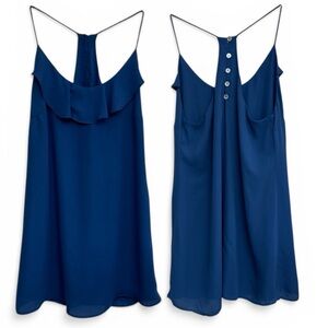 LucyLove Blue Ruffle Tank Dress Open Back Button Detail Size M